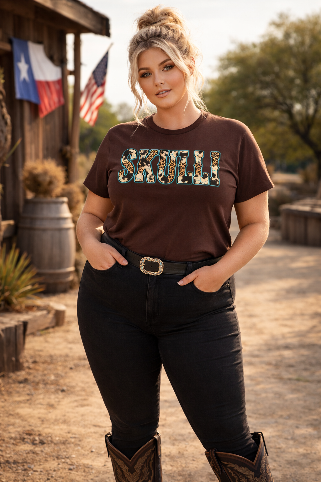 ZarahSkull Shirt brown „Cowboy Skulli“