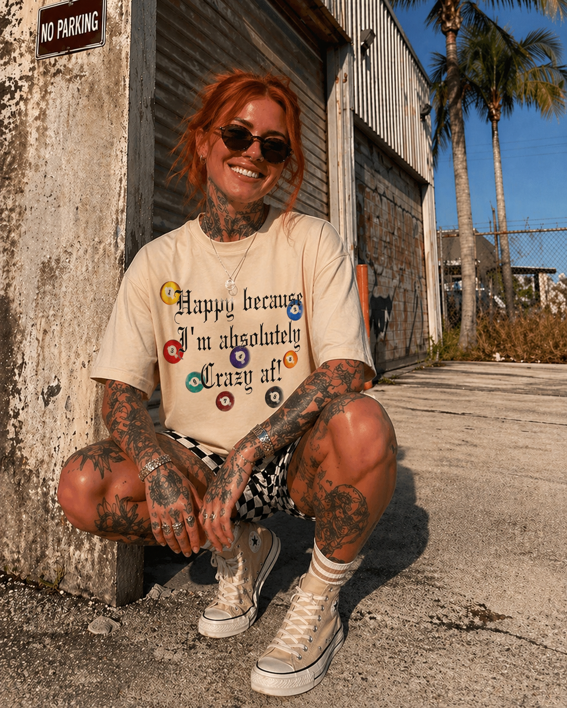 ZarahSkull Oversize Shirt Sand „Crazy“