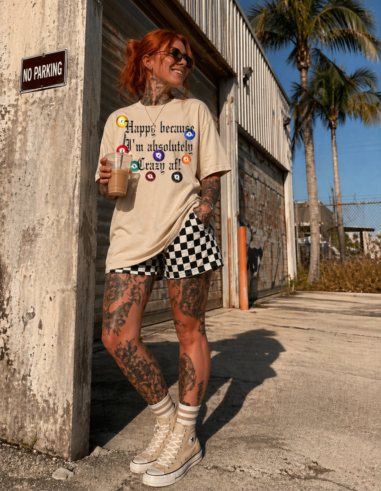 ZarahSkull Oversize Shirt Sand „Crazy“