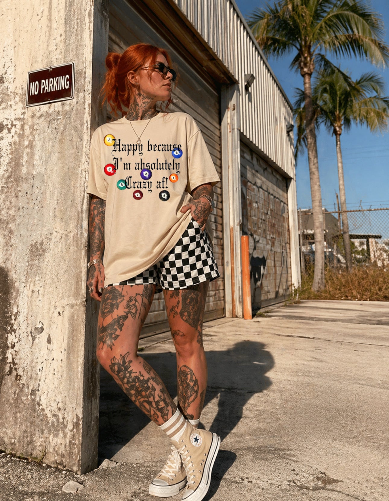 ZarahSkull Oversize Shirt Sand „Crazy“