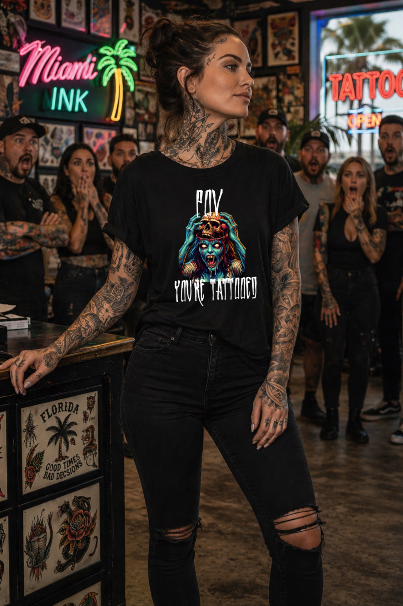 ZarahSkull Shirt black "POV You’re tattooed“