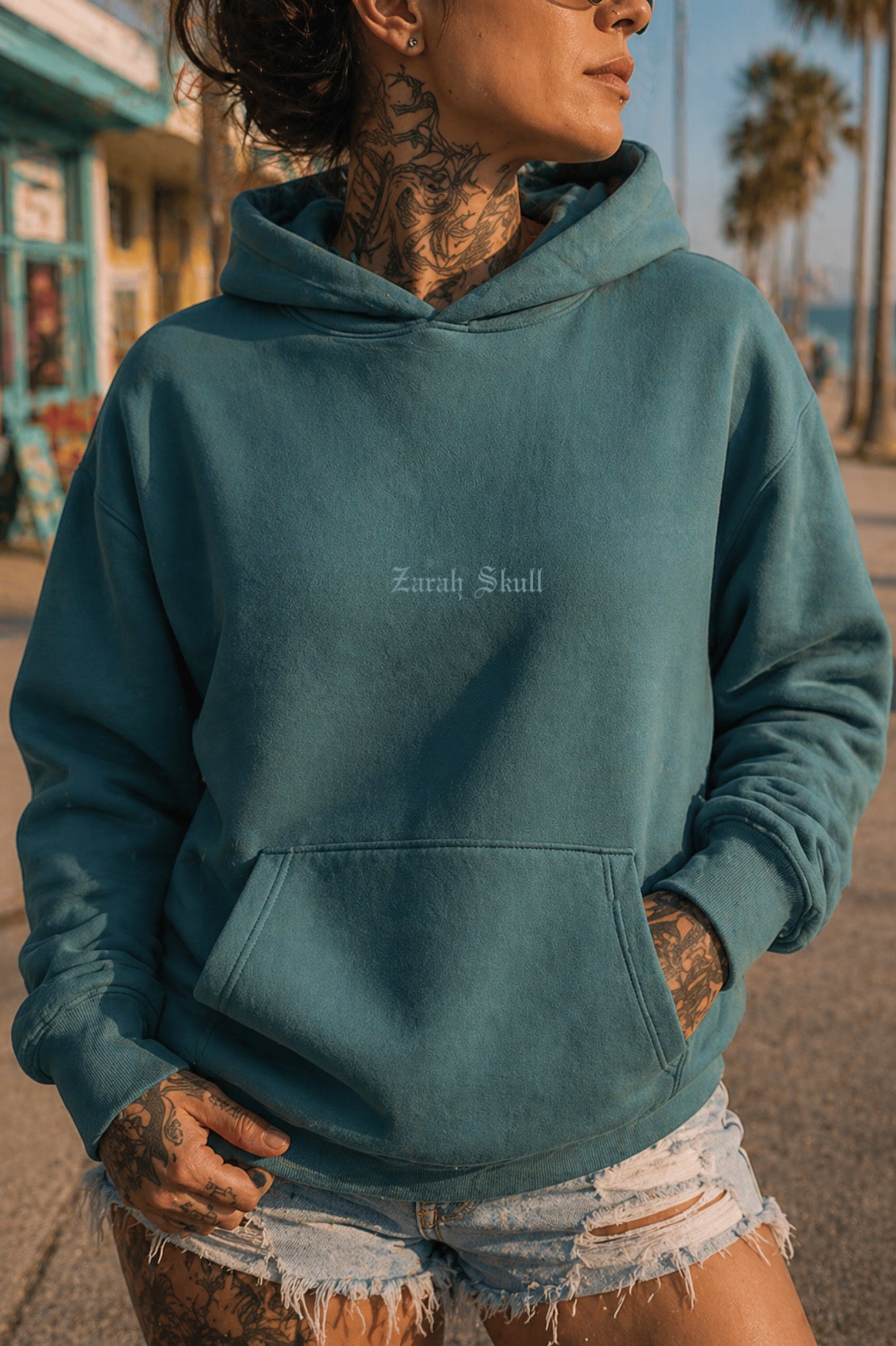 ZarahSkull" PREMIUM HOODIE teal