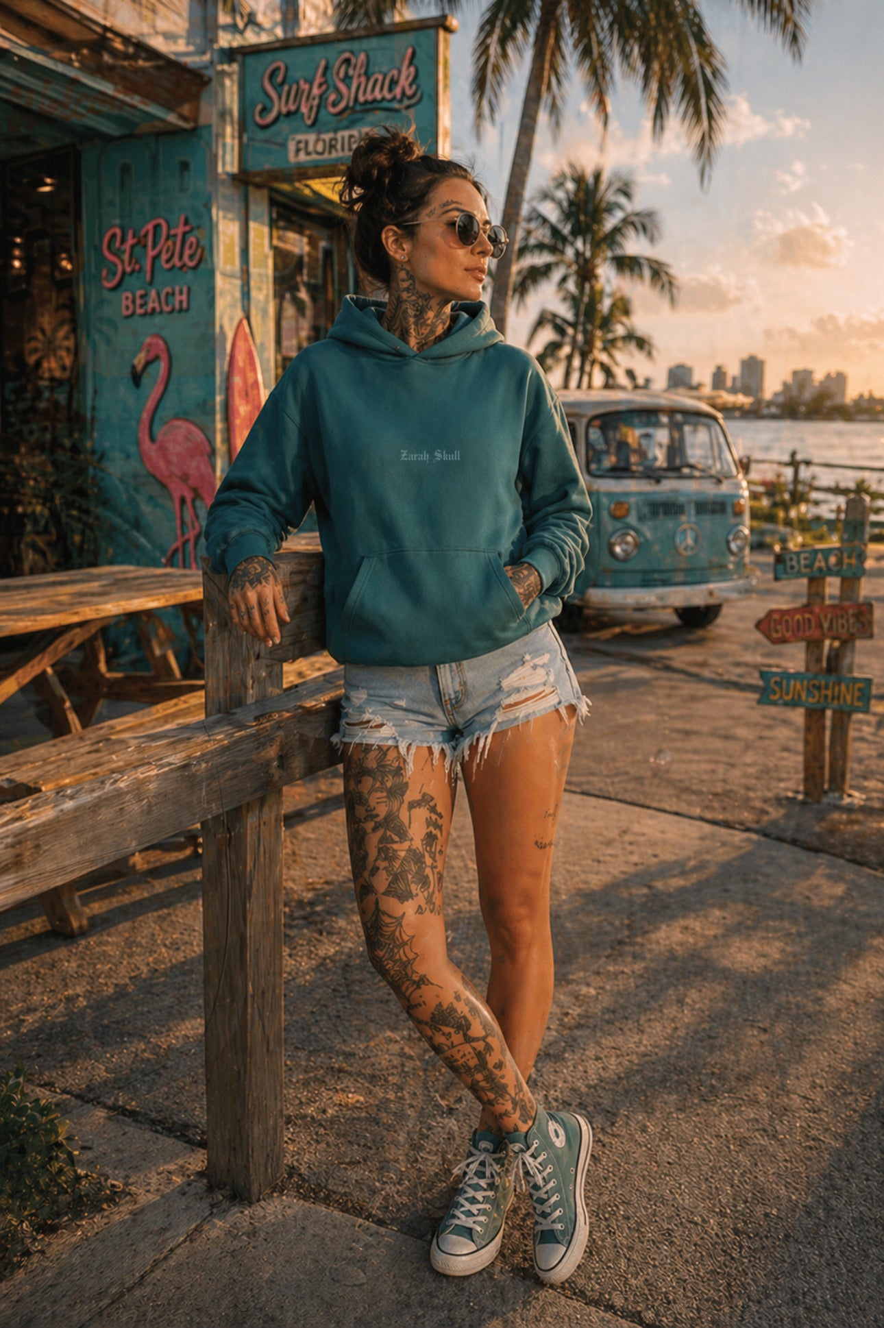 ZarahSkull" PREMIUM HOODIE teal