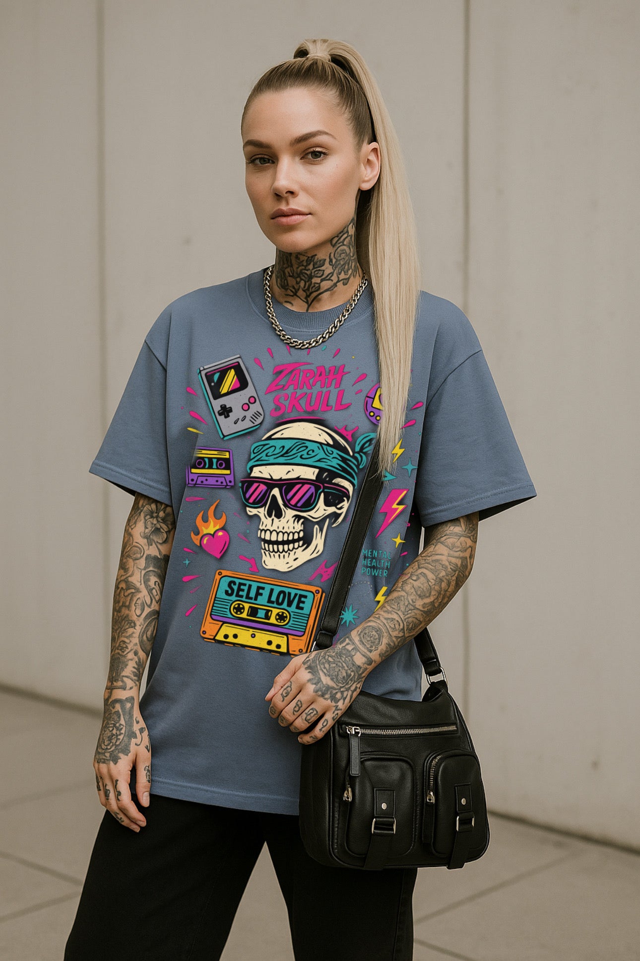 ZarahSkull Oversize Shirt vintage blue "Zarah Skull Retro"