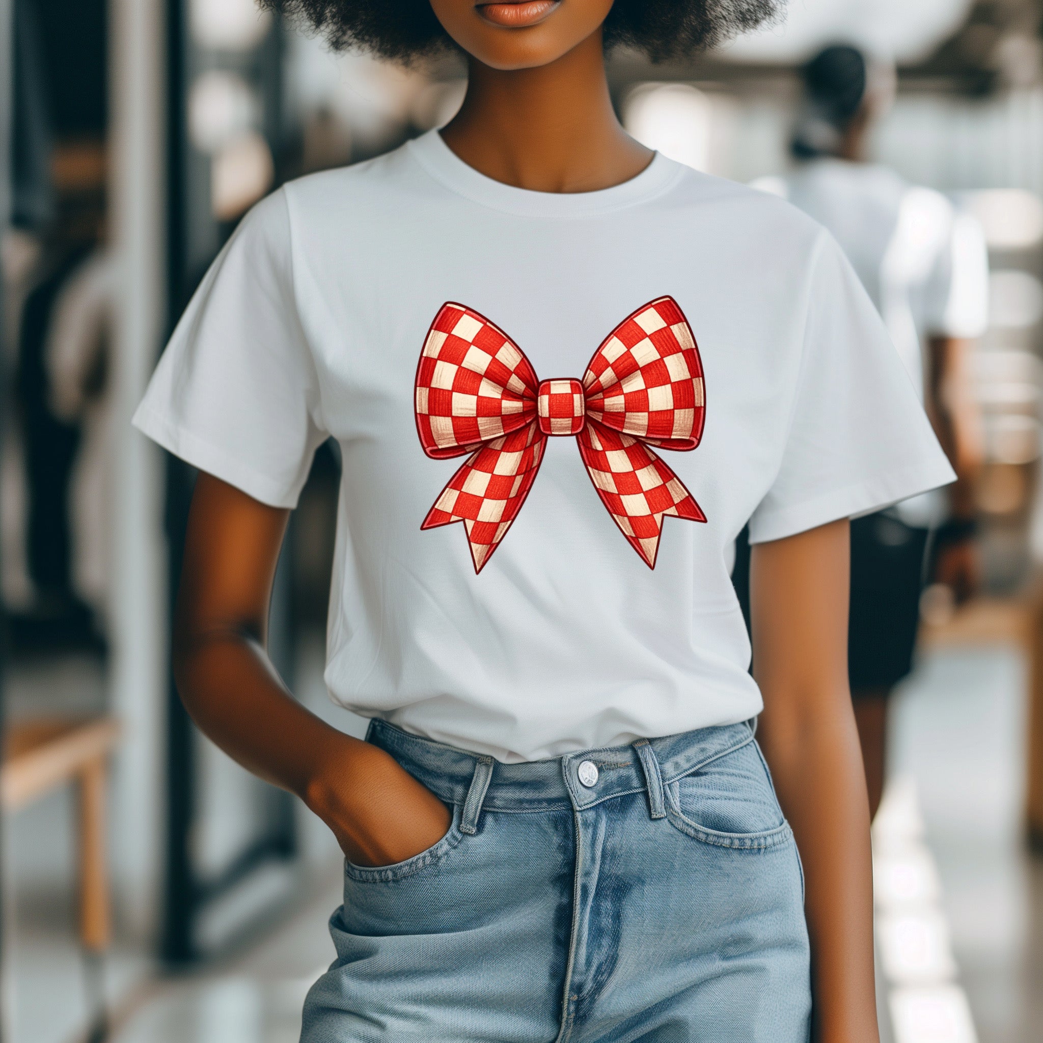 ZarahSkull Shirt white „Bow red checkered"