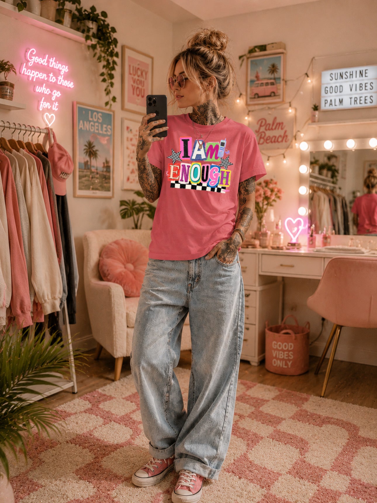 ZarahSkull Shirt Folk pink “I AM ENOUGH“