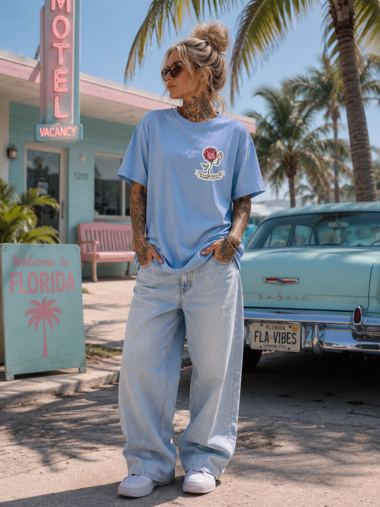ZarahSkull Oversize Shirt powder Blue „I‘m Proud of you“