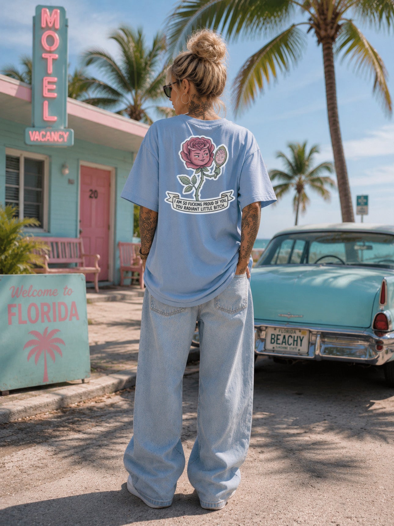 ZarahSkull Oversize Shirt powder Blue „I‘m Proud of you“