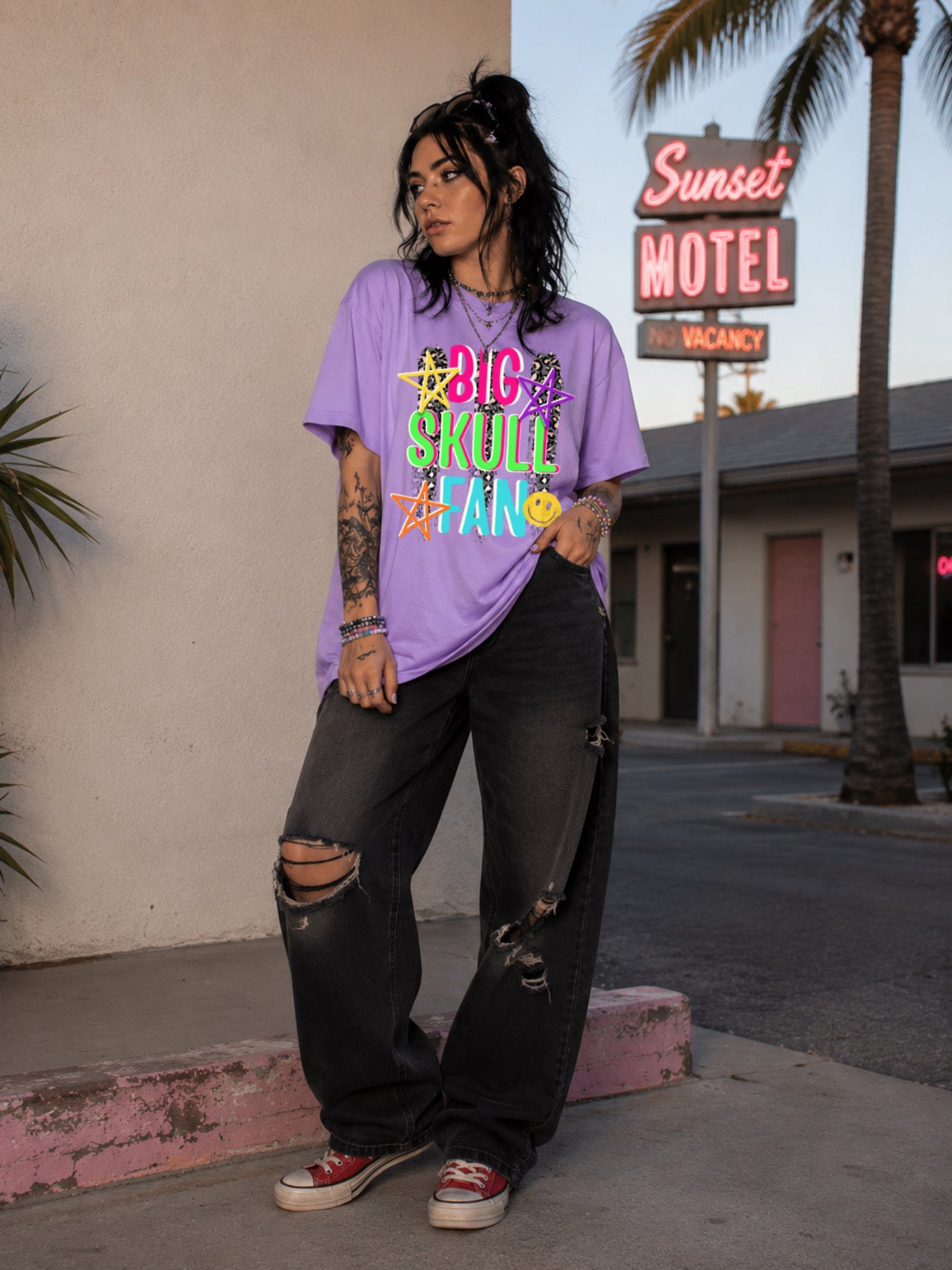 ZarahSkull Oversize Shirt Lilac „big Skull Fan“