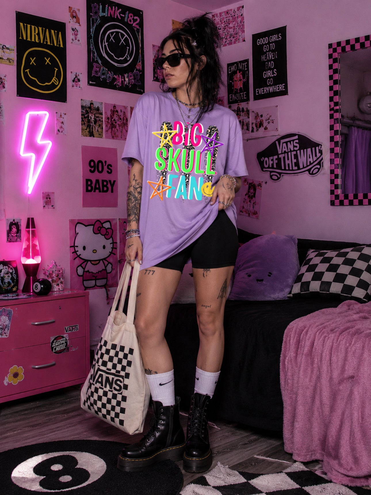 ZarahSkull Oversize Shirt Lilac „big Skull Fan“