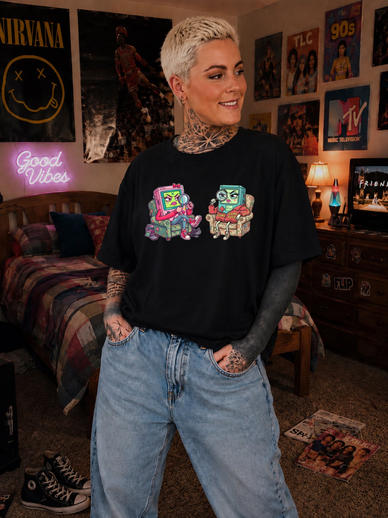 ZarahSkull Shirt black "Grumpy Gamegirls“