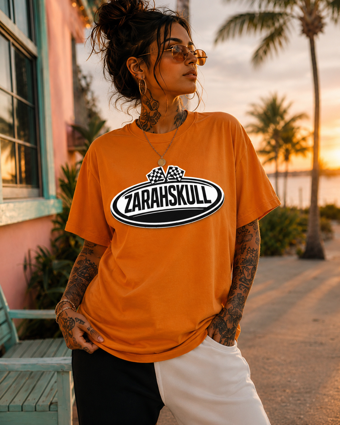 ZarahSkull Oversize Shirt forgotten orange „Skull shield“