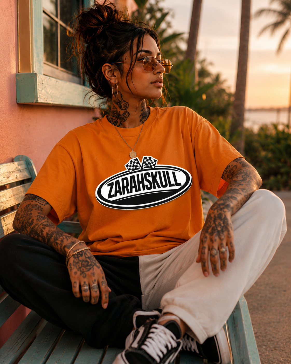 ZarahSkull Oversize Shirt forgotten orange „Skull shield“