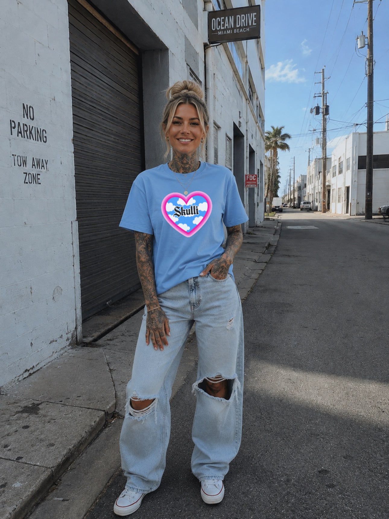 ZarahSkull Shirt sky blue "Skulli Heart“