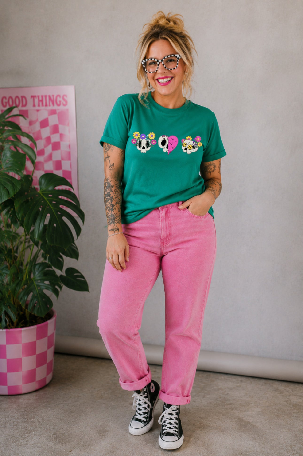 ZarahSkull Shirt emerald “Skulli Plants“