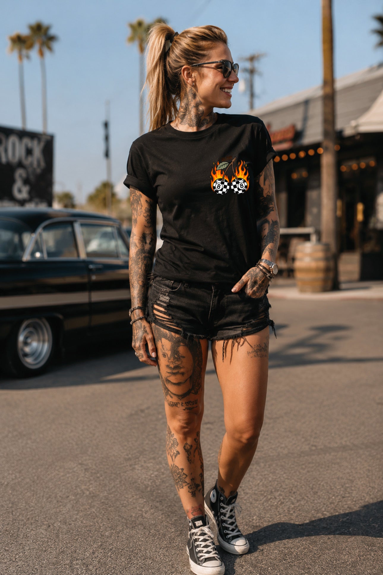 ZarahSkull Shirt black "8 Ball Cherry“