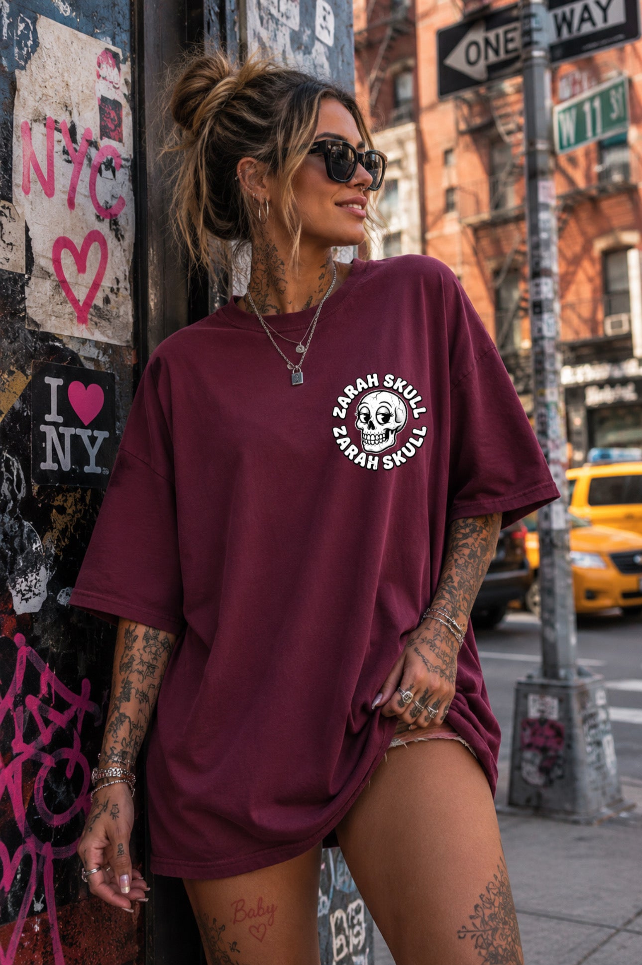 ZarahSkull Oversize Shirt cherry „cheeky Skull“