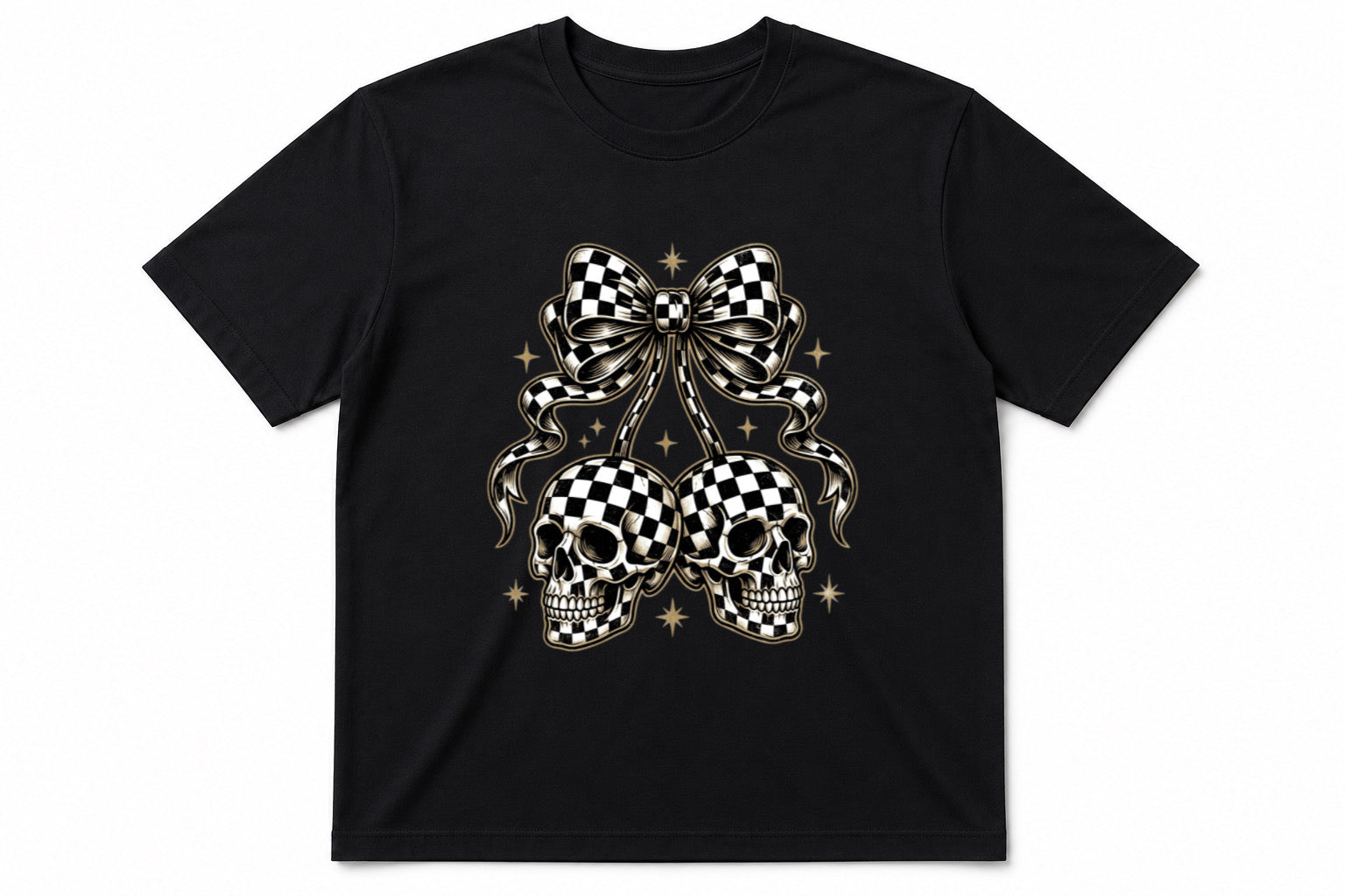 ZarahSkull Shirt black "Skull Cherry checkerboard“