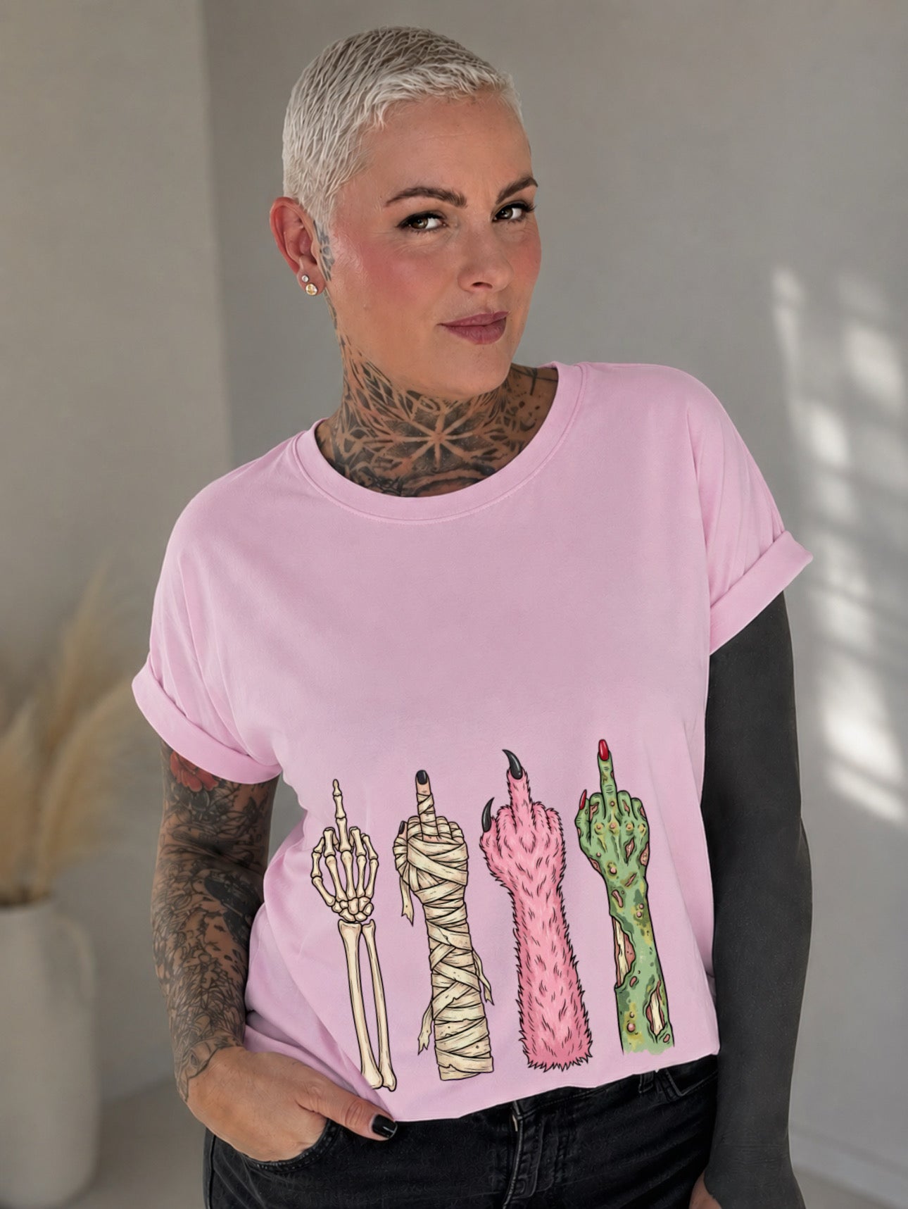 „ZarahSkull" Slub-Tee rosa "Monster MF“