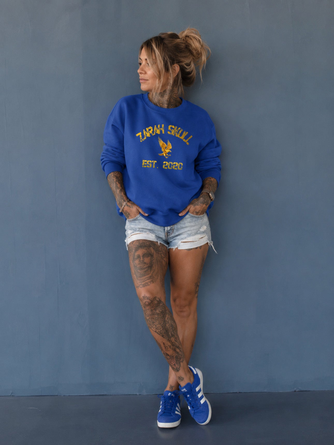 “ZarahSkull" Sweater royal blau „ZS Gold“