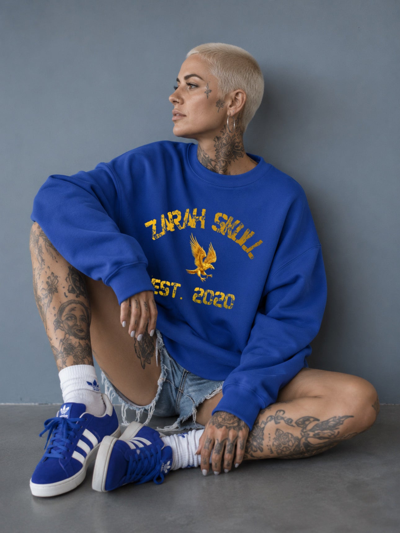 “ZarahSkull" Sweater royal blau „ZS Gold“