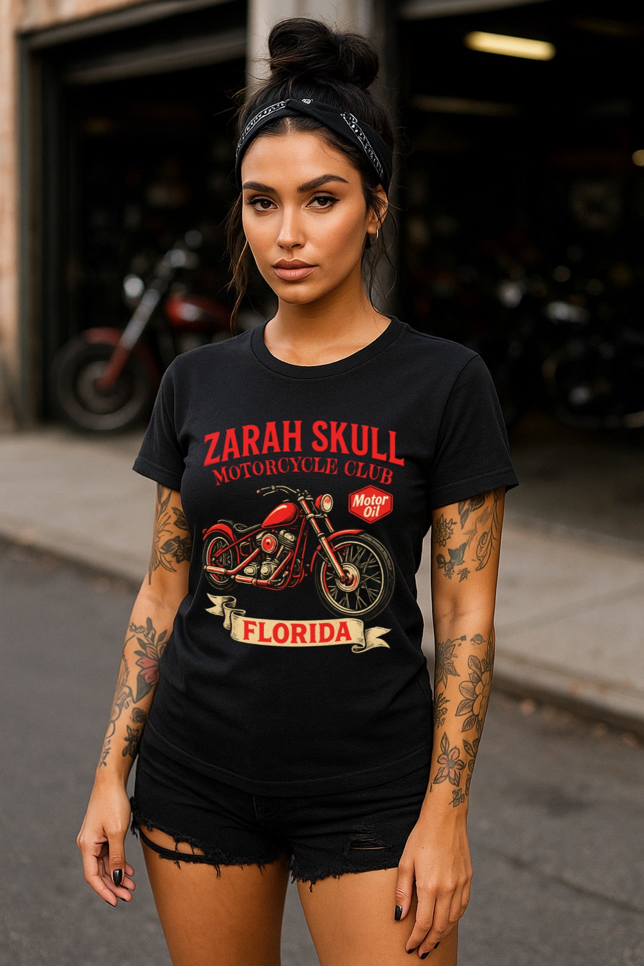 ZarahSkull Shirt black  „Motorcycle Club"