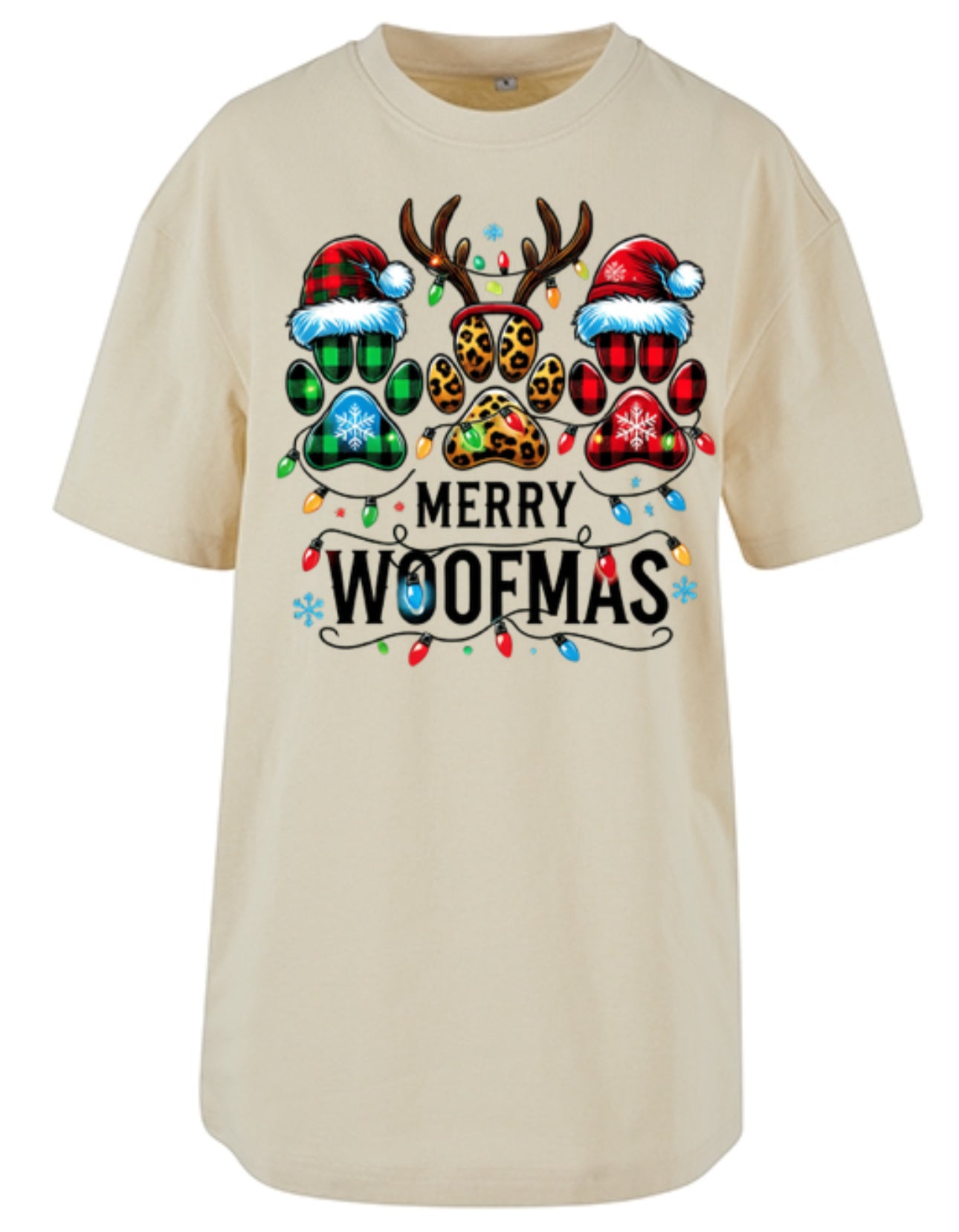 “ZarahSkull” oversize shirt white sand “Merry Woofmas”