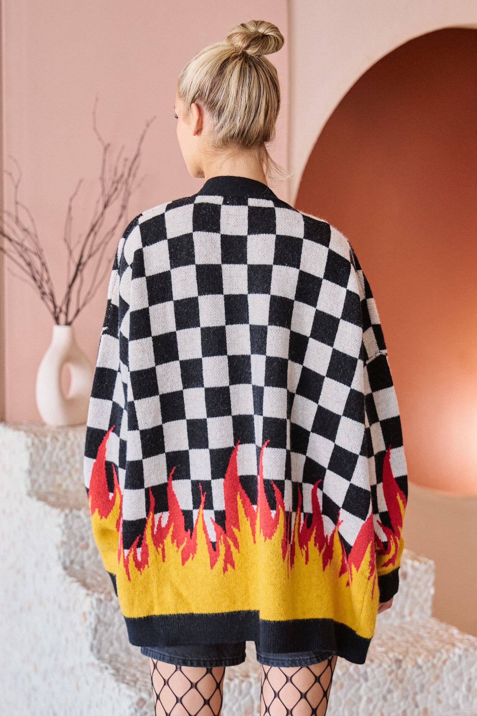ZarahSkull Racing‑Flammen‑Strickjacke 1XL/2XL