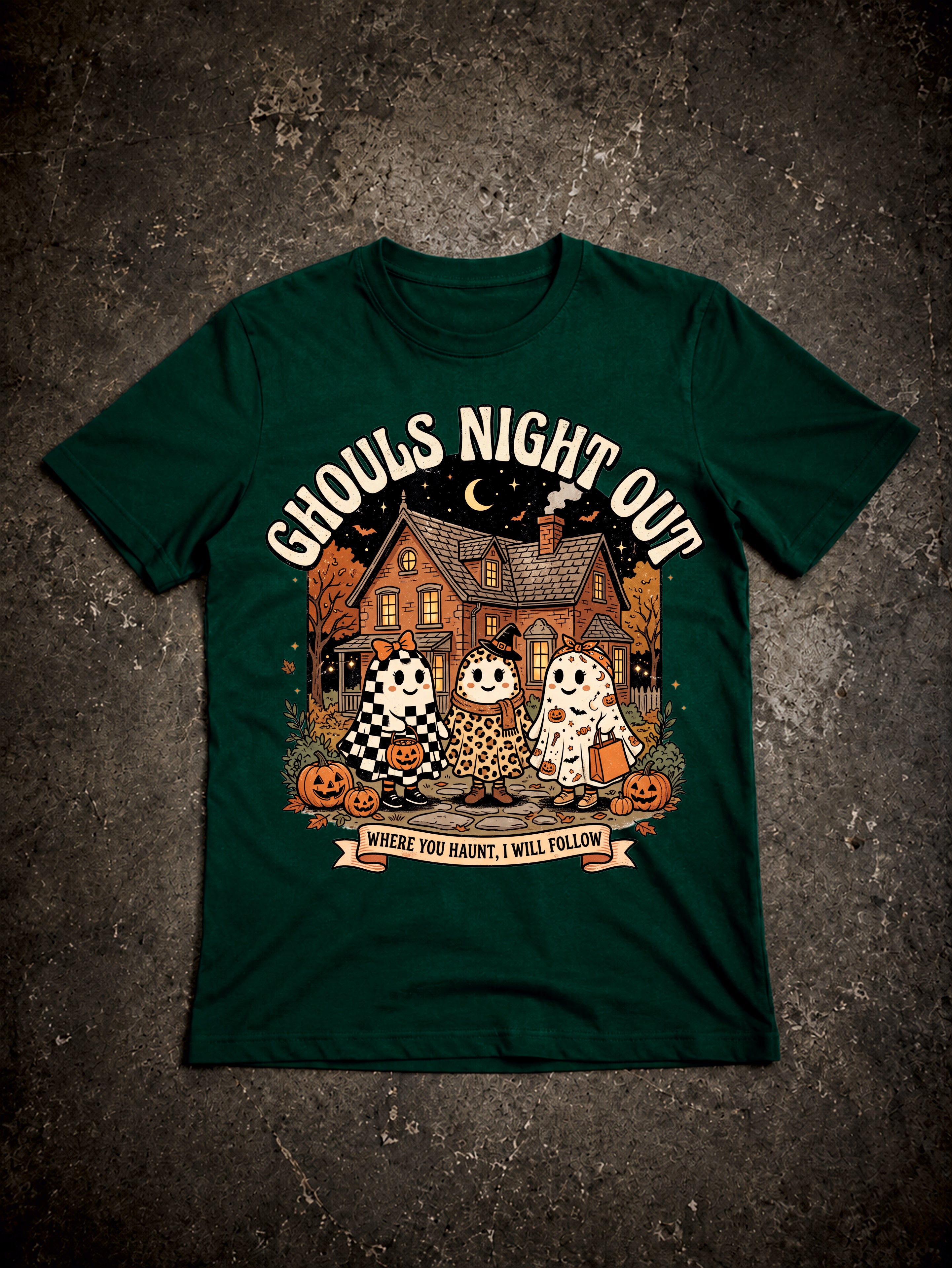 ZarahSkull Shirt bottle green "Ghouls Night out"