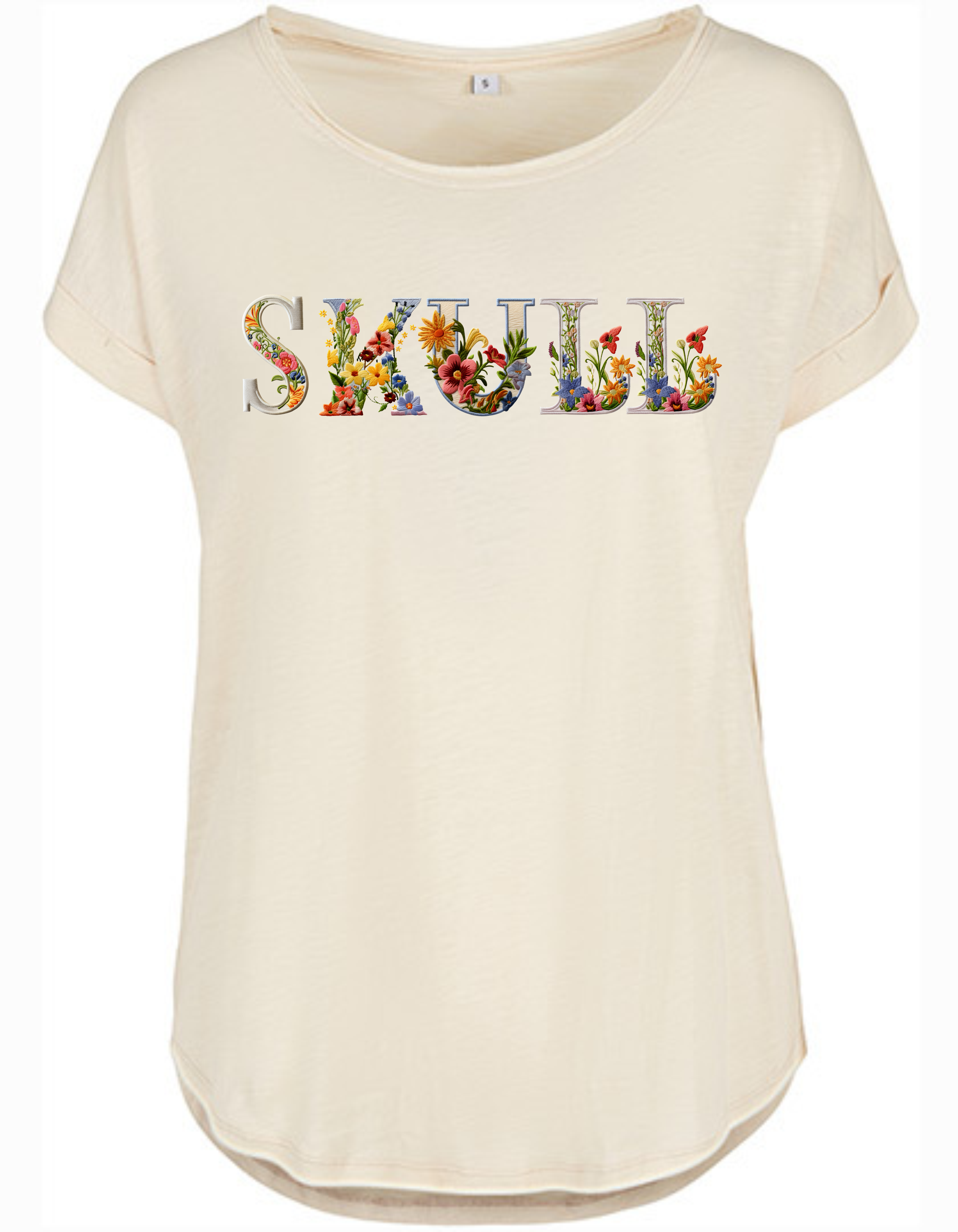 ZarahSkull Slub Shirt white sand "Flower Skull"