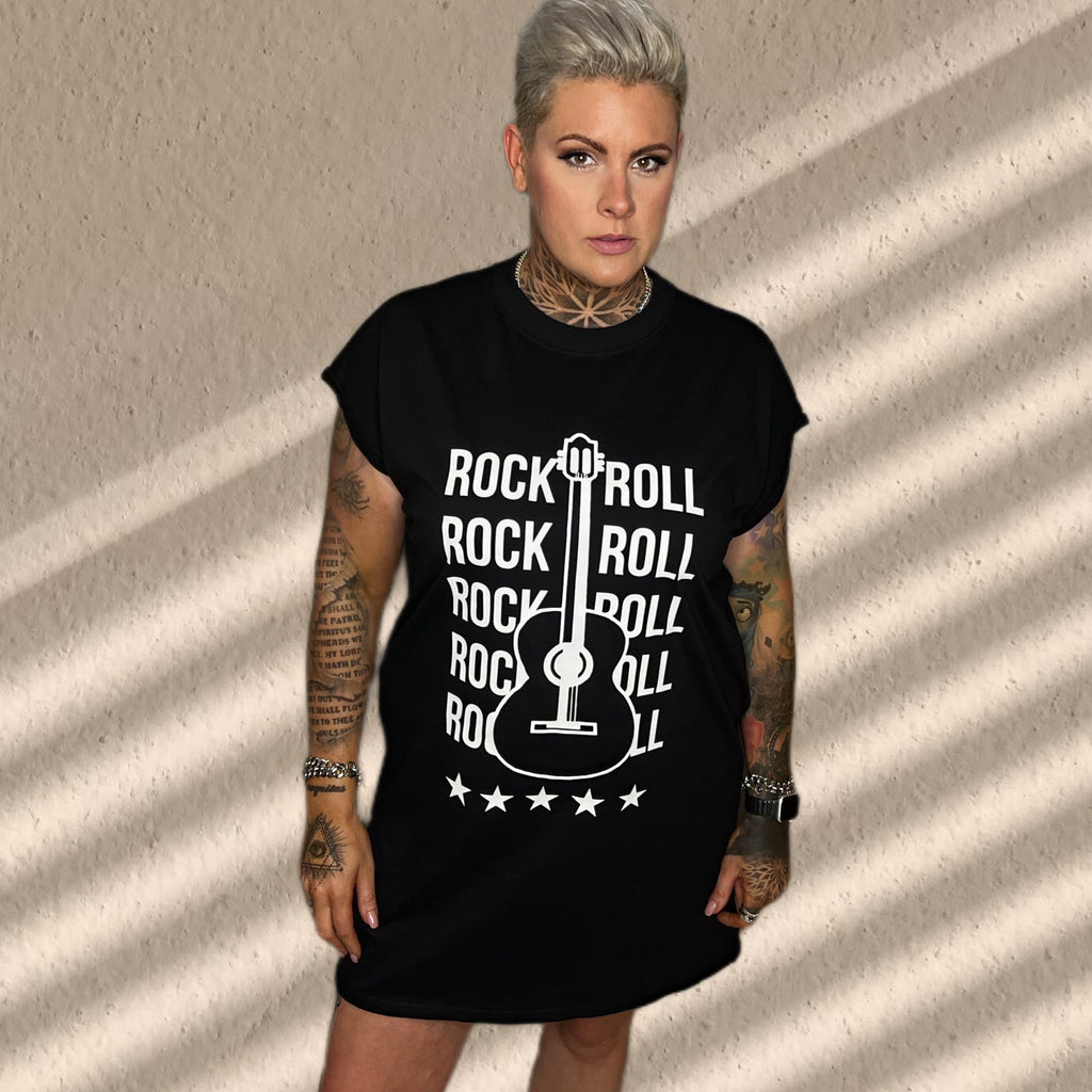 "ZarahSkull" Shoulder Dress BLACK "ROCK ROLL GUITAR"