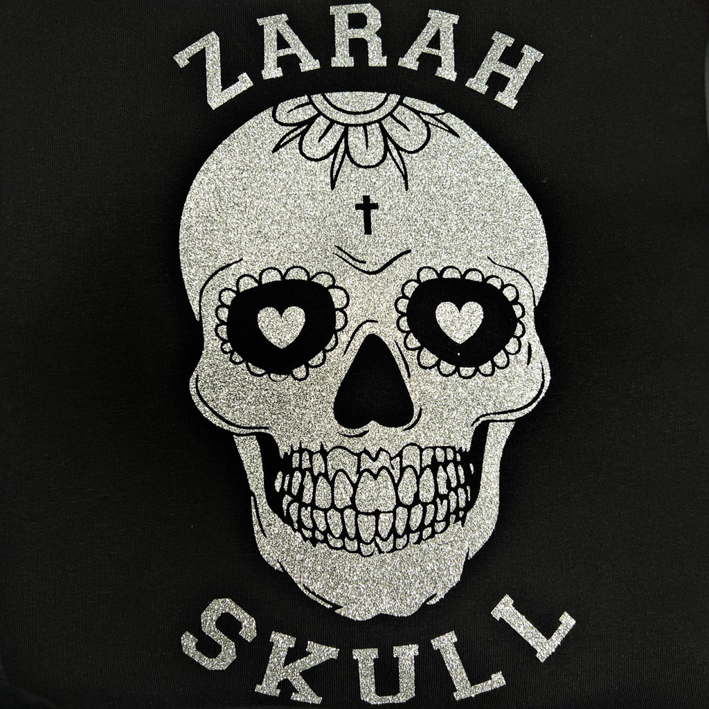 "ZarahSkull" Organic Hoodie "SILVER SKULL" BLACK