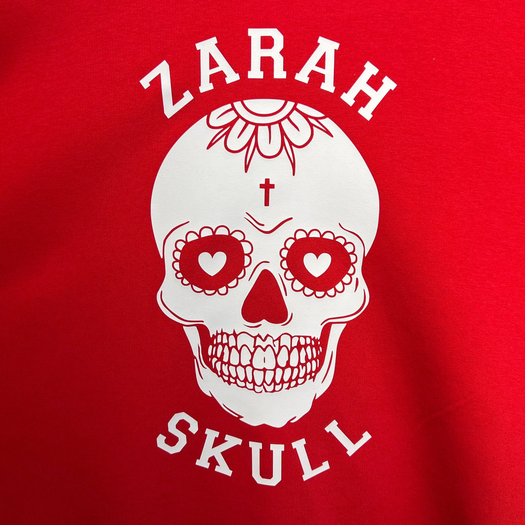"ZarahSkull" Organic Hoodie RED "SKULL"