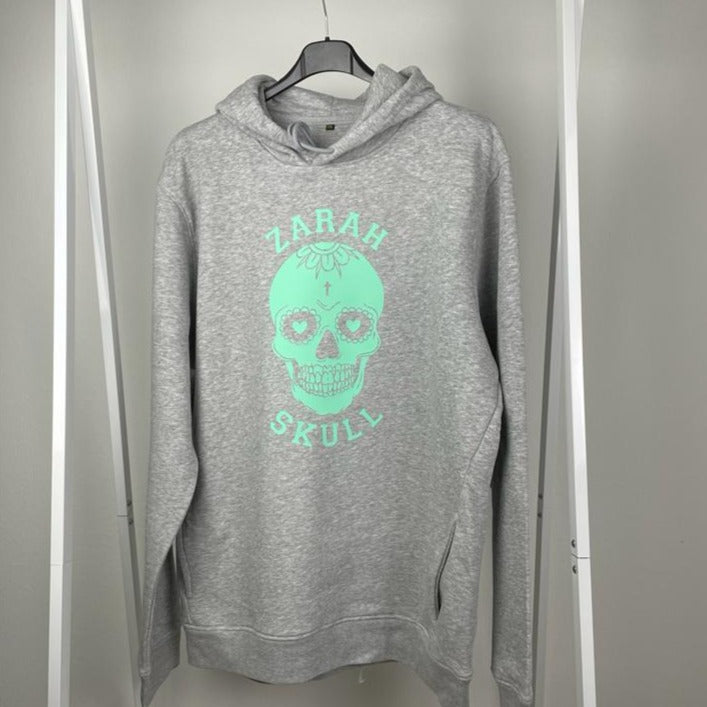 "ZarahSkull" Organic Hoodie GREY "SKULL"