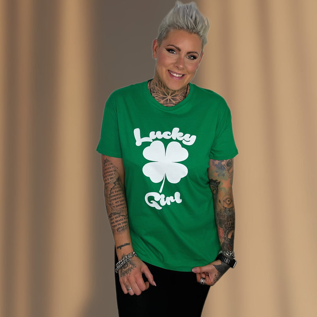ZarahSkull Shirt GREEN "LUCKY GIRL"