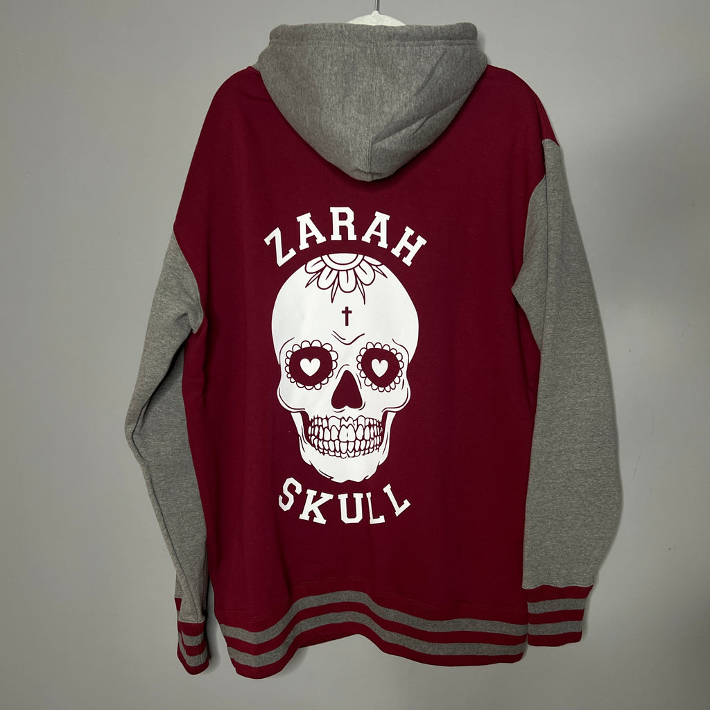 "ZarahSkull" Zip Hood RED-GREY "SKULL"