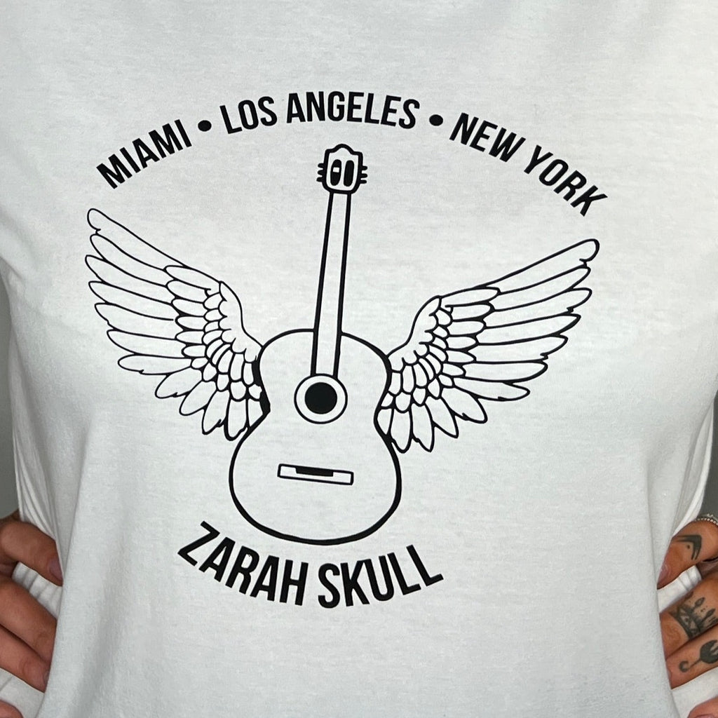 ZarahSkull Shirt WHITE "Guitar of the Angel"